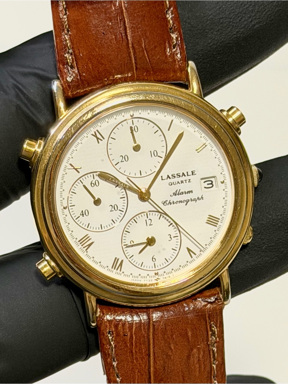Seiko Lassale Alarm Chronograph 7T32-7A19 Gold-Plated 35mm Men’s Luxury Watch